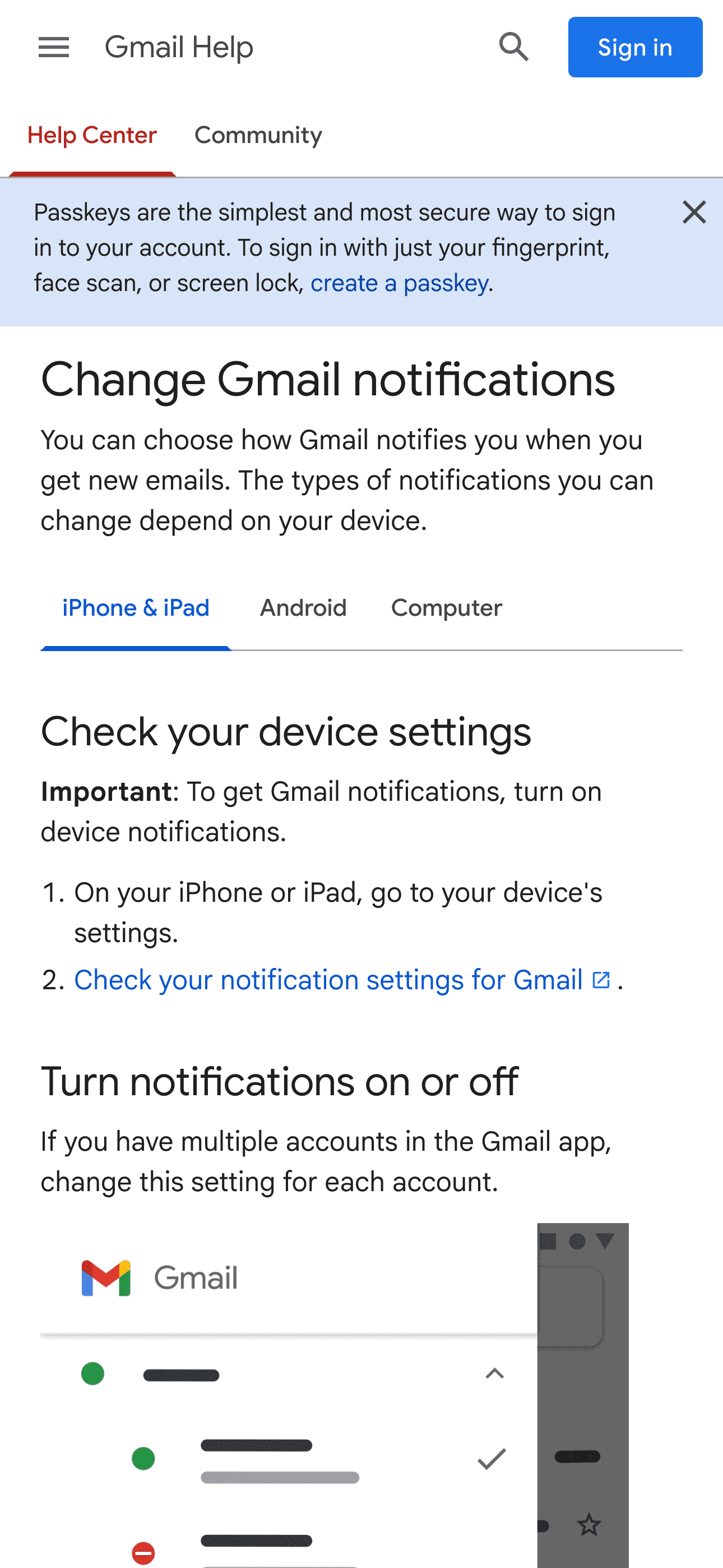 Gmail mobile notification settings documentation